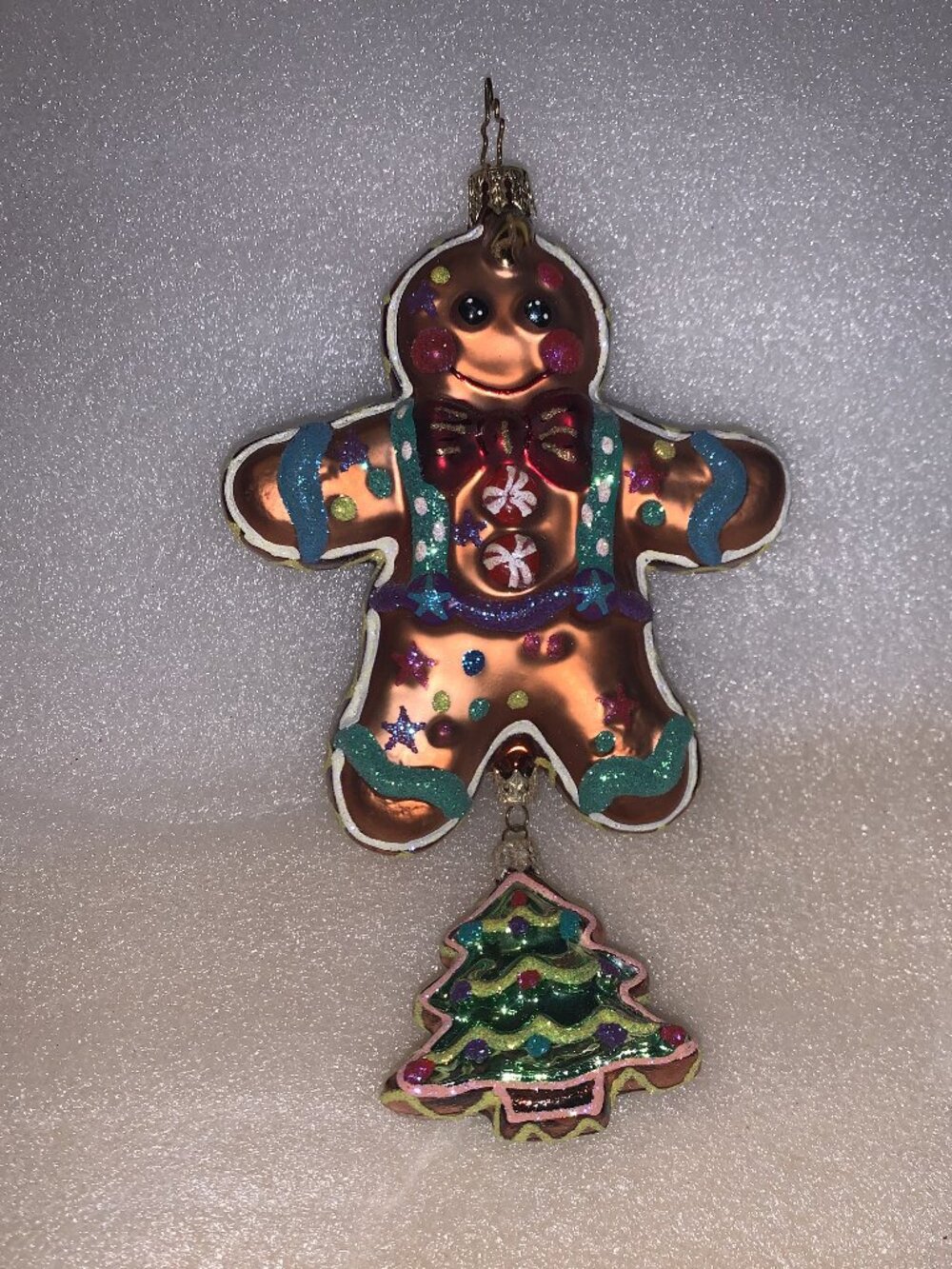 VINTAGE CHRISTOPHER RADKO SPICE FROST FOLKS GINGERBREAD MAN 2 PC TREE ORNAMENT
